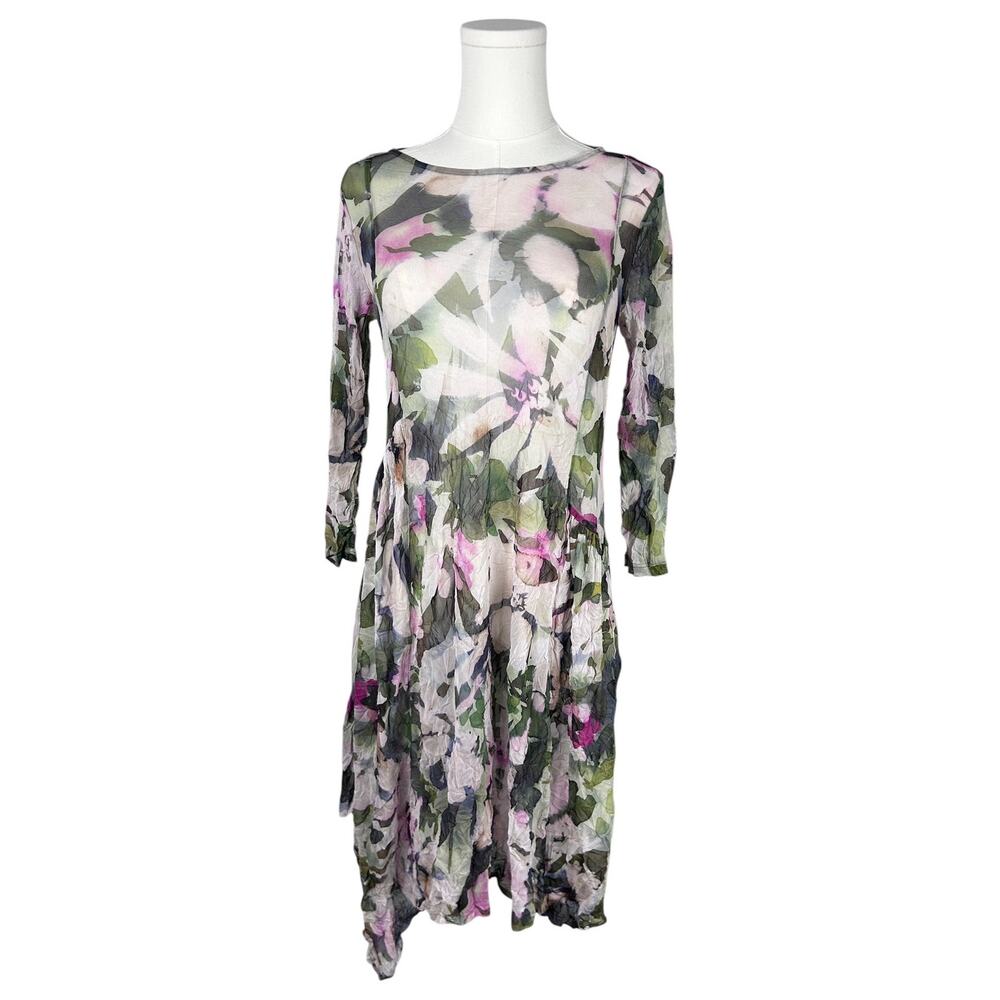 Lisa Bayne Lagenlook Abstract Floral Long Sleeve Asymmetrical Hem Dress XS
